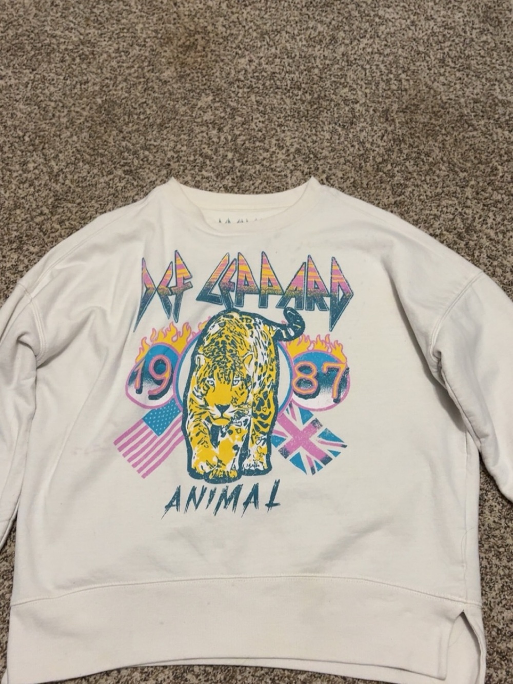 White 'Animal' Graphic Crewneck Sweatshirt - Def Leppard Inspired